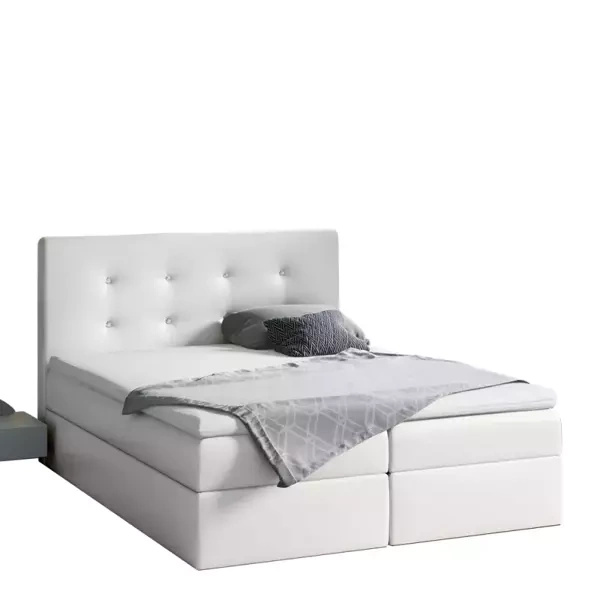 Białe łóżko Kontynentalne 160x200 z ekoskóry MAKSYM