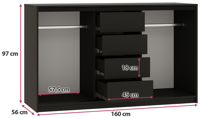 Komoda do sypialni 160 cm z drążkami i szufladami LOFT beton