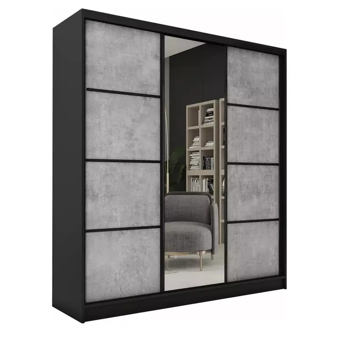 Pojemna szafa z lustrem 180 cm LOFT beton mat