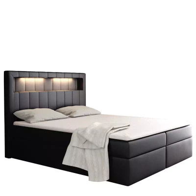 Czarne łóżko kontynentalne 160x200 z ekoskóry ADAM