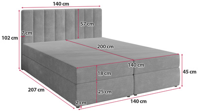 Szare łóżko kontynentalne 140x200 cm DENVER pojemnik na pościel