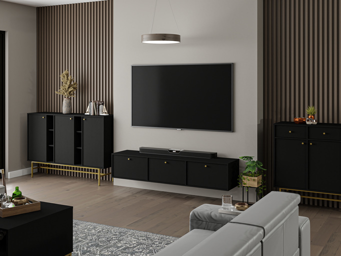 Wisząca dwudrzwiowa czarna szafka pod telewizor 120 cm TOKEN