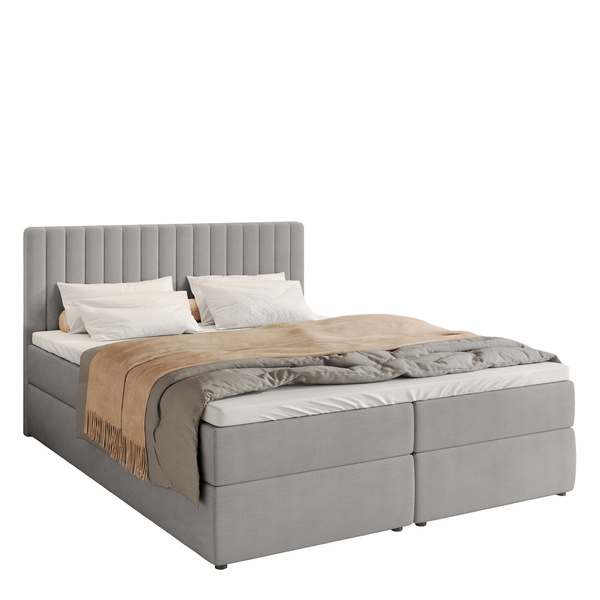 Szare łóżko kontynentalne 140x200 cm z pojemnikiem DREAM
