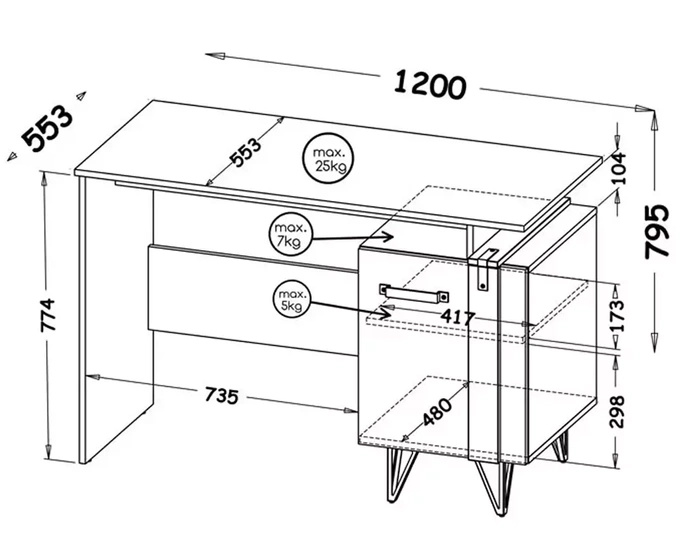 Loftowe biurko kumputerowe z szafką 120 cm LOSTI