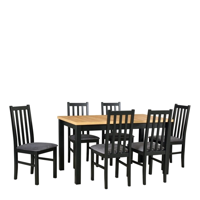 Rozkładany stół do jadalni z drewnianymi krzesłami MERRIE