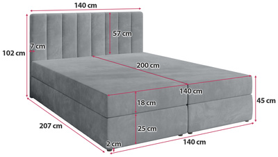 Łóżko kontynentalne z pojemnikiem na pościel 140x200 cm DENVER szare
