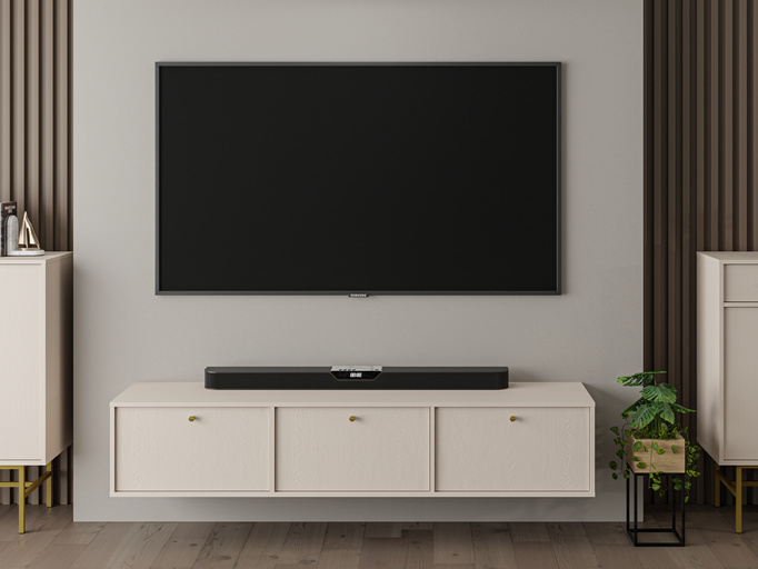 Wisząca beżowa szafka RTV z szufladą pod telewizor 180 cm TOKEN