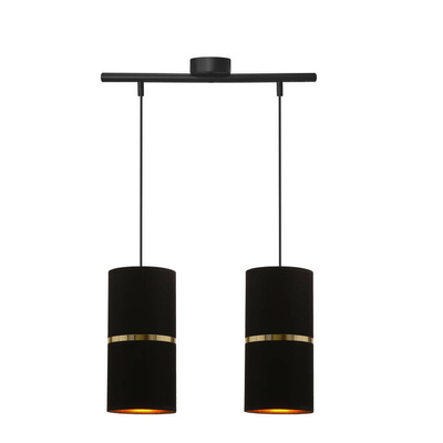Gina lampa wisząca czarny 2x60 e27 abażur 12x25 czarny złota folia+złoty pasek