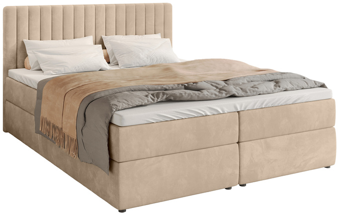 Beżowe łóżko kontynentalne 140x200 cm z pojemnikiem na pościel DREAM