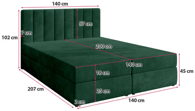 Łóżko kontynentalne z pojemnikiem na pościel 140x200 cm DENVER butelkowa zieleń